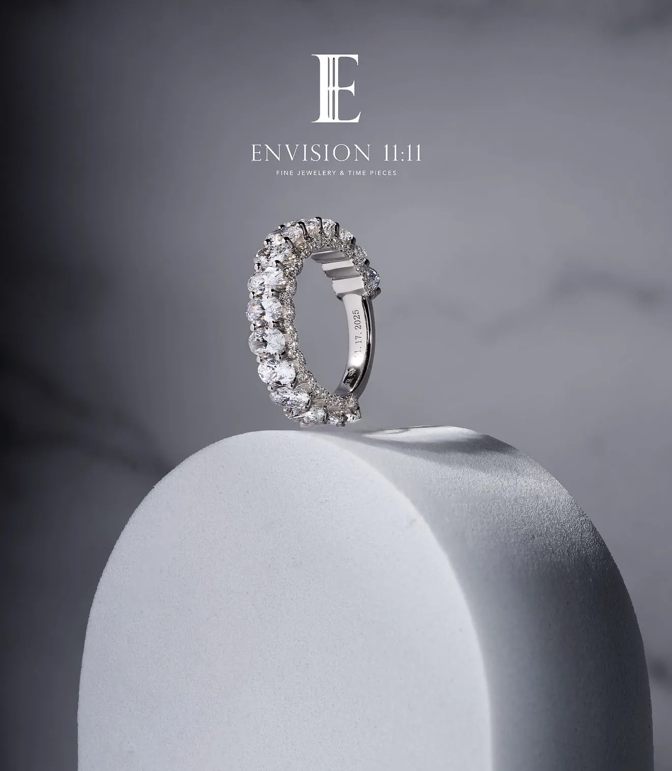 Diamond eternity ring engraved with a date